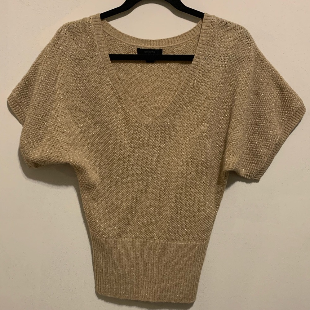 Express short sleeve V-neck tan/gold sweater